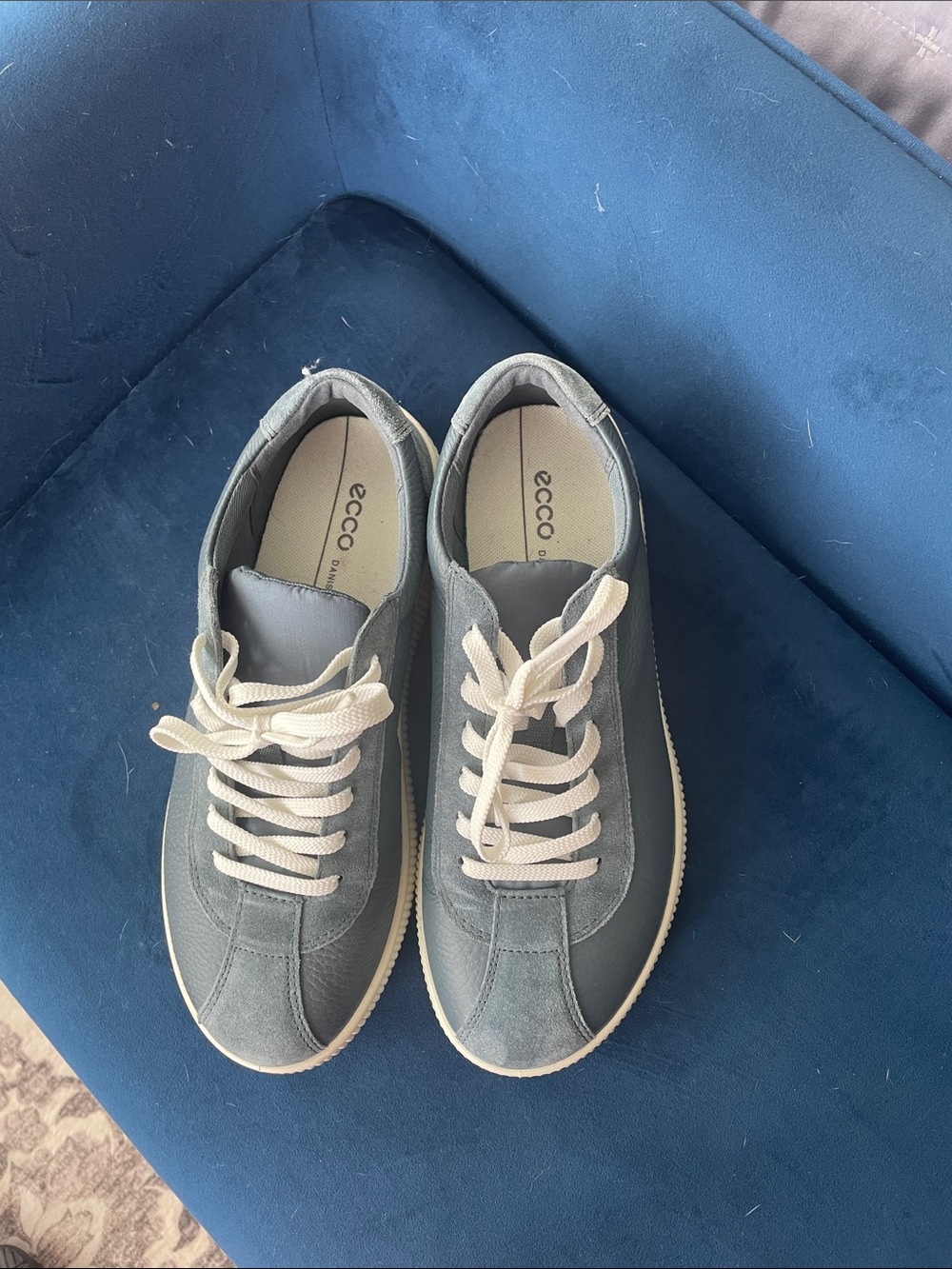 Ecco Men’s Gray-Blue Leather & Suede Sneakers with Cream Laces